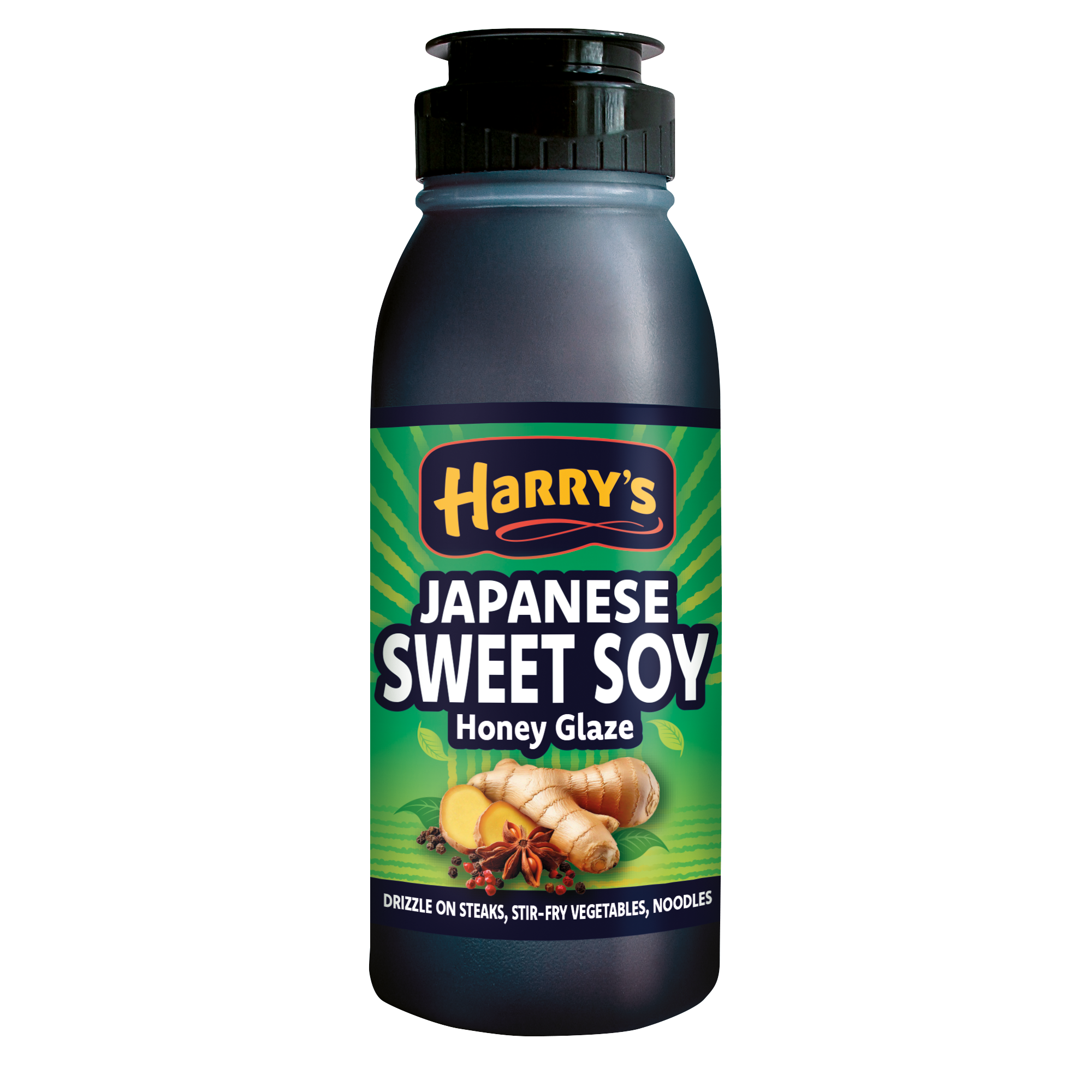 Bottle of Harry's Japanese Sweet Soy Honey Glaze with branding and product information on the label.