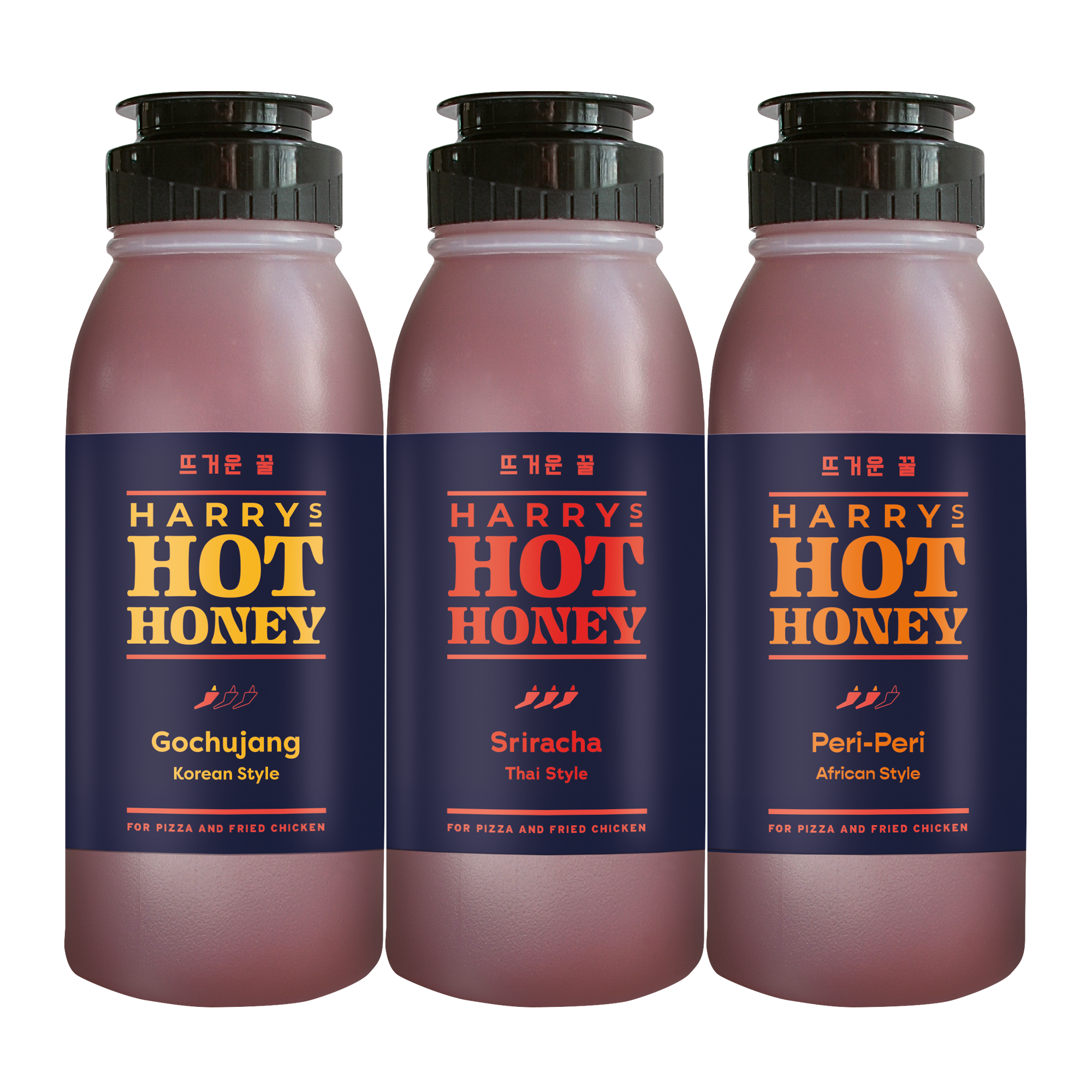 Hot Honey Fusion Trio - 3 Hot Honey Bottles Flavours Gochujang Sriracha and peri peri
