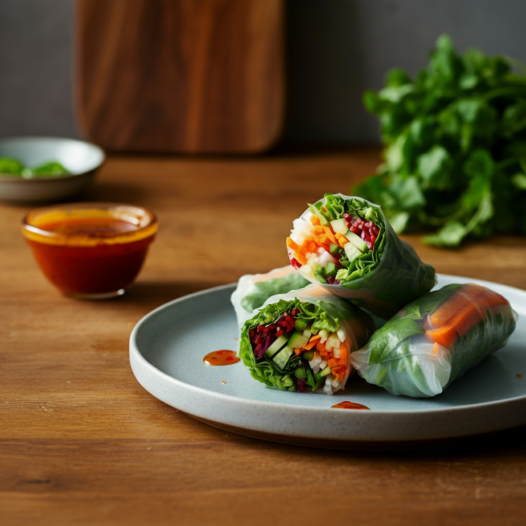 Asian Spring Rolls with Harry's Gochujang Hot Honey Dipping Sauce