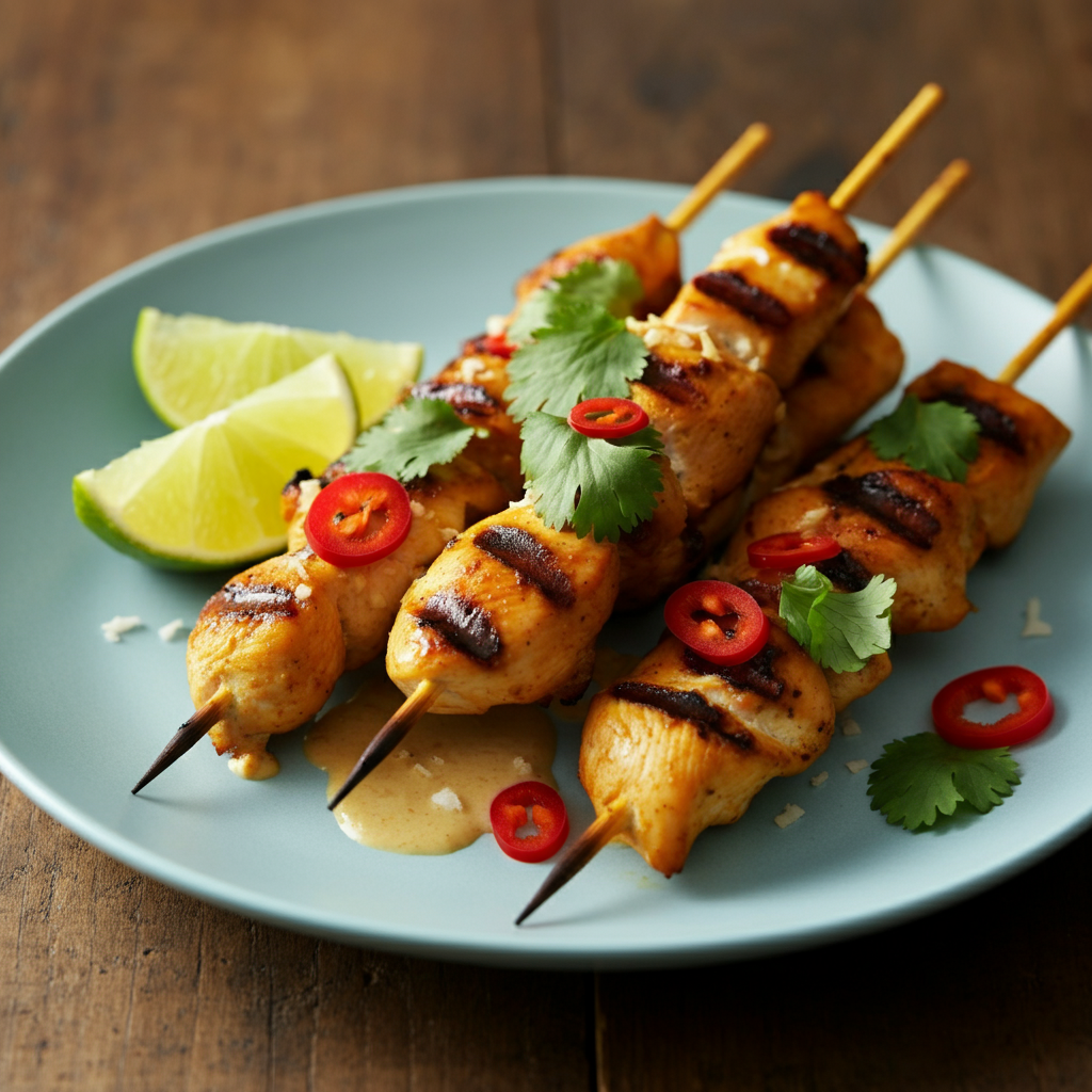 Grilled Chicken Skewers with Coconut Satay Honey Glaze