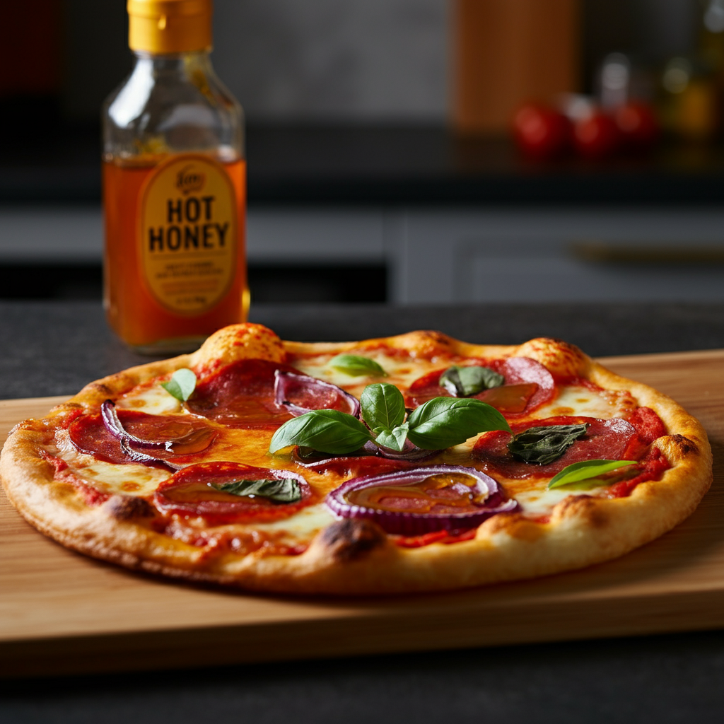 Pizza served with Harry’s Gochujang Hot Honey