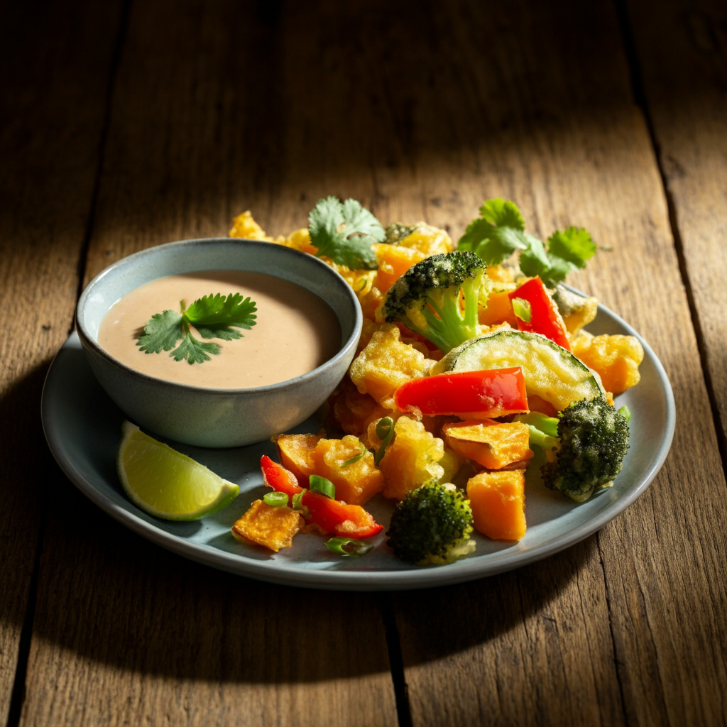 Vegetable Tempura with Coconut Satay Honey Dressing Dip
